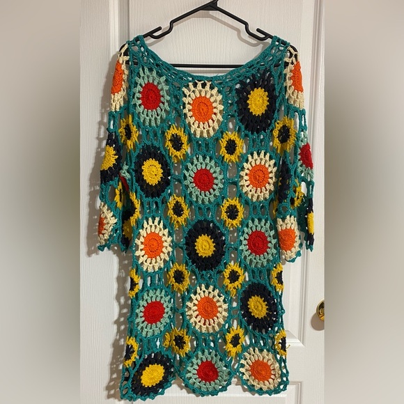 Katsum Hand Knit Crochet Floral Boho Oversized Coastal Suit Cover Up Size Small - Picture 7 of 8